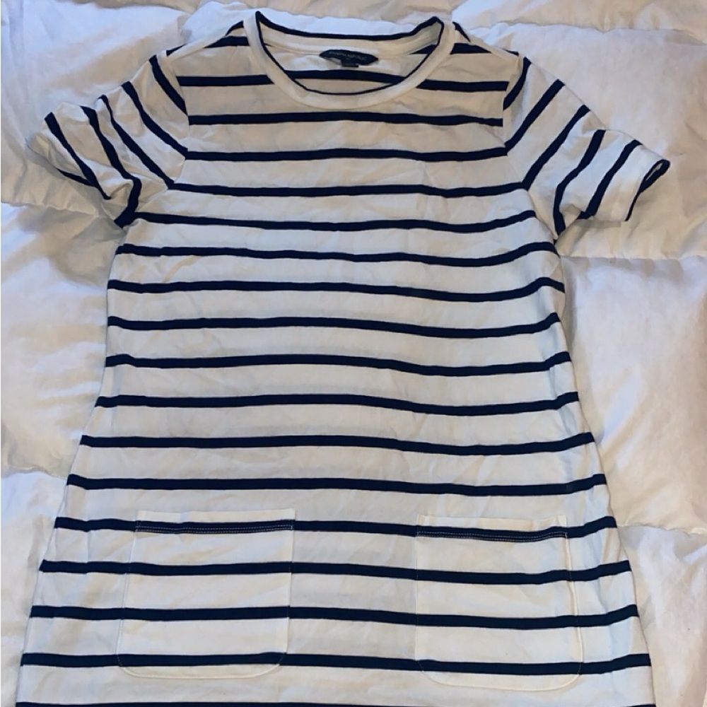 Navy and white striped dress